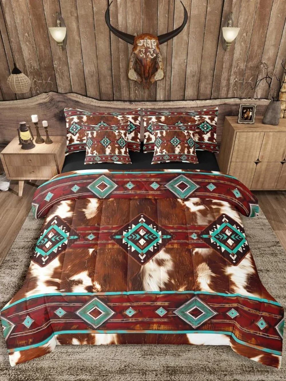 Cow Fur Printed Comforter Set with Sheets for Kids Boys Girls Western Bed in a B